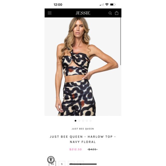 NWT Just Bee Queen Cut Out Satin Harlow One Shoulder Crop Top  Navy Floral - Picture 8 of 10